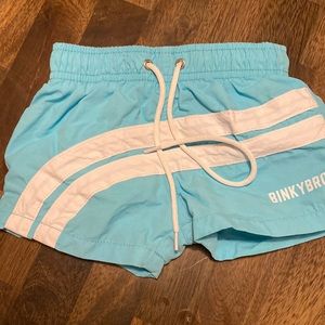 Binky Bro 6-12 month blue and white baby swim shorts drawstring lined